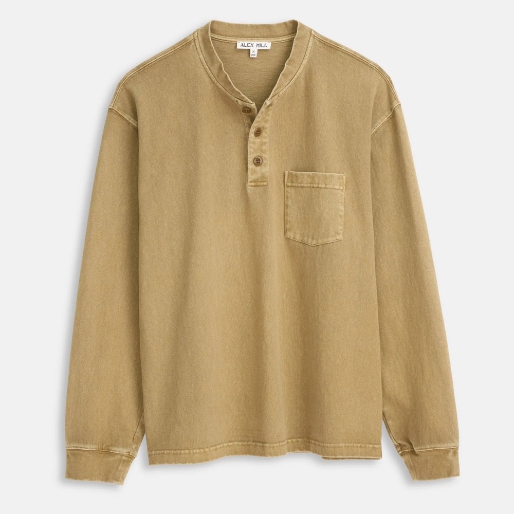 Alex Mill || Alan Heavyweight Jersey Henley Washed Khaki XL